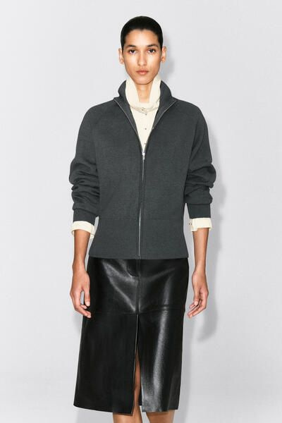 KNITTED MOCK-NECK ZIP-UP JACKET - CHARCOAL | COS US