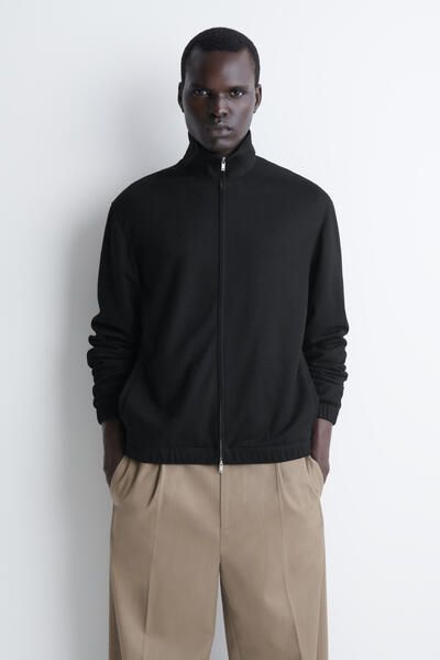 JERSEY MOCK-NECK ZIP-UP BLOUSON JACKET - BLACK | COS US