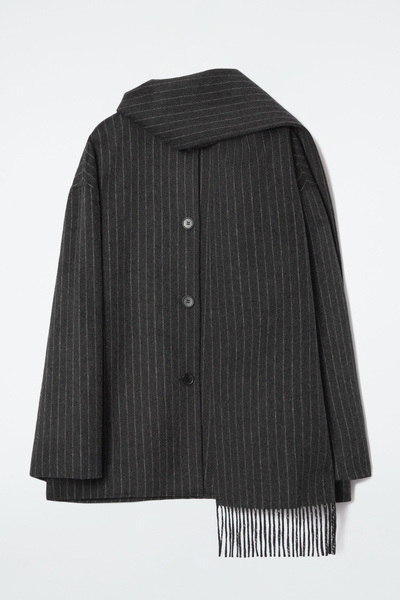 OVERSIZED WOOL-BLEND SCARF JACKET - CHARCOAL / PINSTRIPED | COS