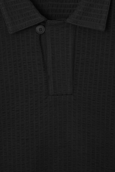 ■COOR■ Open collar cotton polo shirt black CMN3KT01K-BLK Men's Black Open Collar Knitted Cotton Polo Shirt – Short