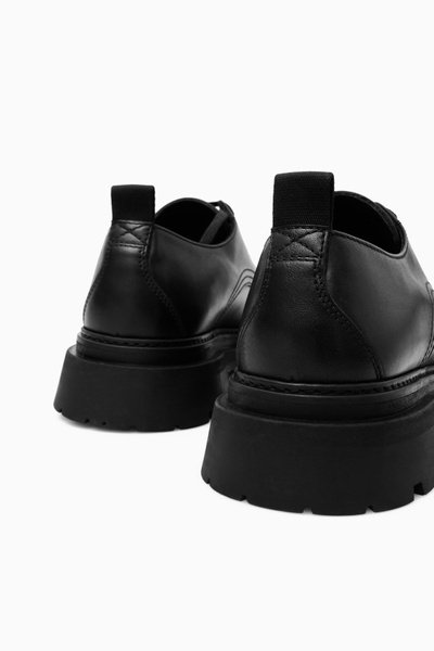 国内で当店のみ Hanqiaoriji - Black Leather Chunky Derby 国内で当店のみ Hanqiaoriji - Black Leather Chunky Derby