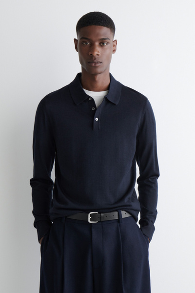 SLIM MERINO WOOL POLO SHIRT - NAVY | COS