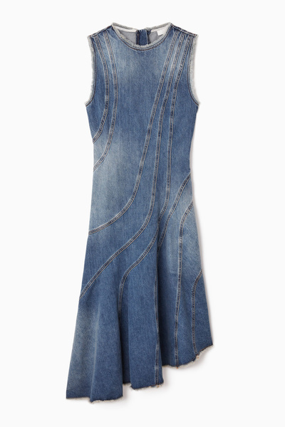 cos asymmetric paneled denim midi dress PANELLED AL:2026 Red Dress | Blue Color:Dark Rust Machine wash Back length