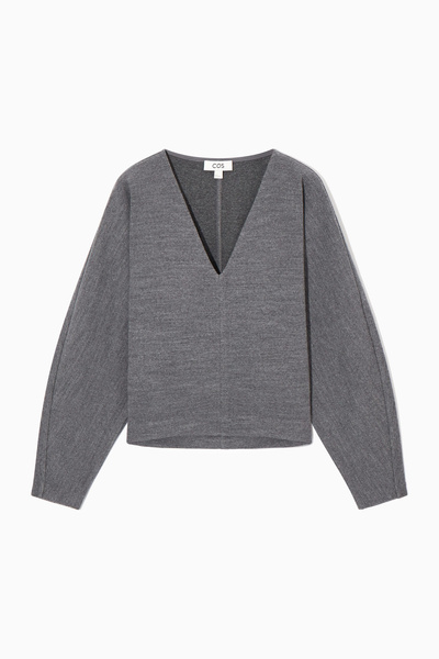 m25cupra v neck pullover V-NECK BOILED-WOOL JUMPER - GREY MÉLANGE | COS