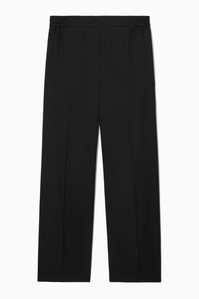 REGULAR ELASTICATED WOOL STRAIGHT-LEG PANTS - BLACK | COS