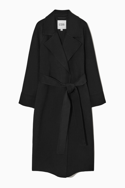 BELTED DOUBLE-FACED WOOL COAT - BLACK | COS