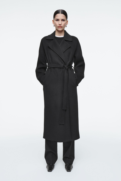 USA製　wool double belted coat Women's 100% Double-Faced Wool Trench Coat Lapel Belted Slim
