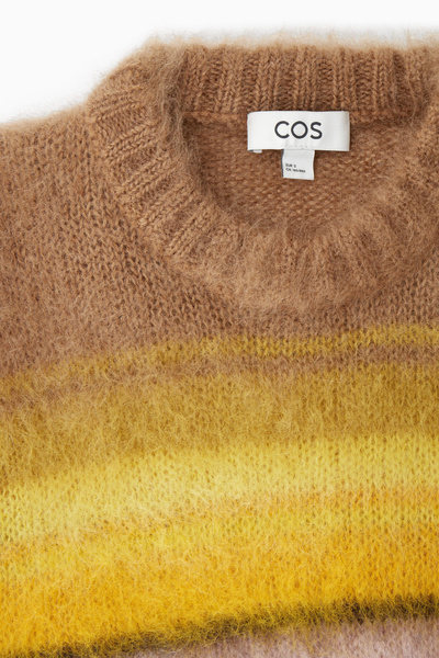 Maglione Donna Mohair Giallo Righe Lilla | LarisaKnits Arcobaleno | Nuovo Senza Etichette