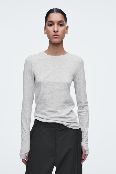 OMMO MA-1 SLEEVE TOP グレー SLIM LIGHTWEIGHT LONG-SLEEVED TOP - GRAY MÉLANGE | COS