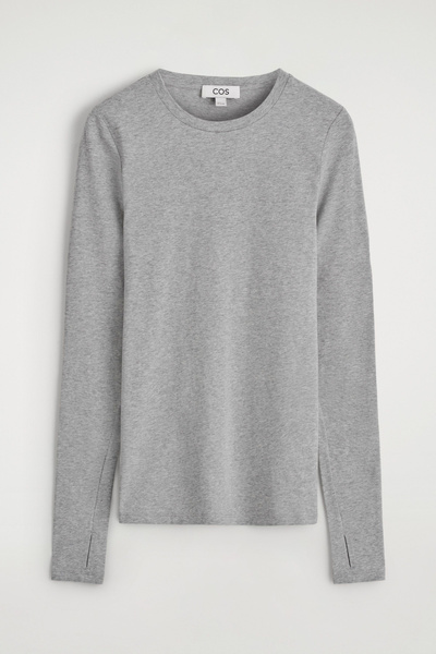 ★SIO★COLLAR LONG SLEEVE TOP [GREY]★正規品/韓国送料込 SLIM LIGHTWEIGHT LONG-SLEEVED TOP - GRAY MÉLANGE | COS