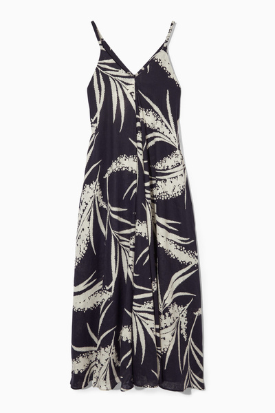 cos pleated v-neck linen midi dress COS Pleated V-Neck Linen Midi Dress