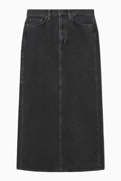 スカート Polysooem : 25SS / DENIM EYELET BELTED SLIT SKIRT (BLACK) POLYSOOEM DENIM EYELET BELTED SLIT SKIRT