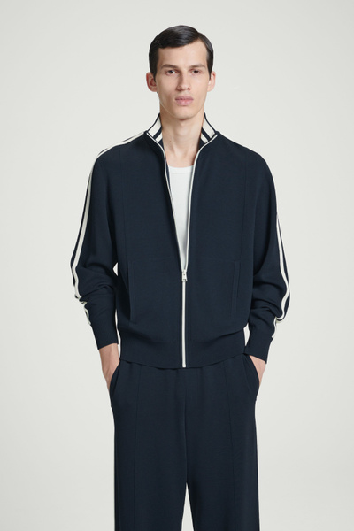 COS トラックジャケット　ネイビーS COS コントラストストライプニット トラックジャケット S