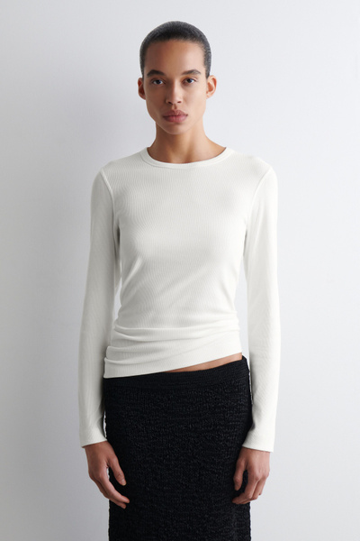 RIBBED JERSEY LONG-SLEEVED TOP - WHITE | COS