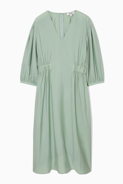 green clothing GREENCLOTHING×DEELUXE 美品 ZHITX 2024 Women's Midi Dress Long Sleeve Solid Color V-Neck