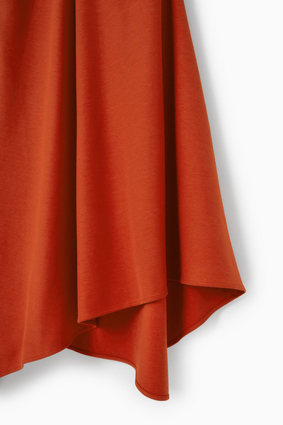 cos asymmetric gathered midi dress Peach Organza Ruffled Asymmetric Gown with Tail