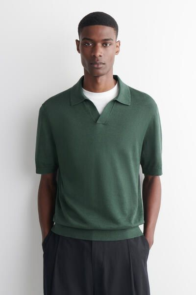 KNITTED LINEN POLO SHIRT - DARK GREEN | COS CA