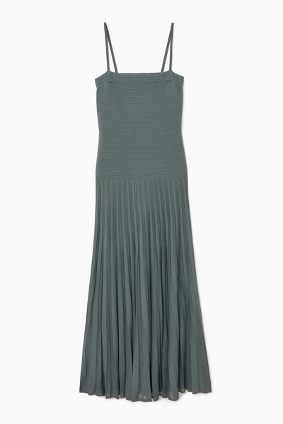 cos green knit dress COS Women's Knitted Pleated Maxi Dress in Green