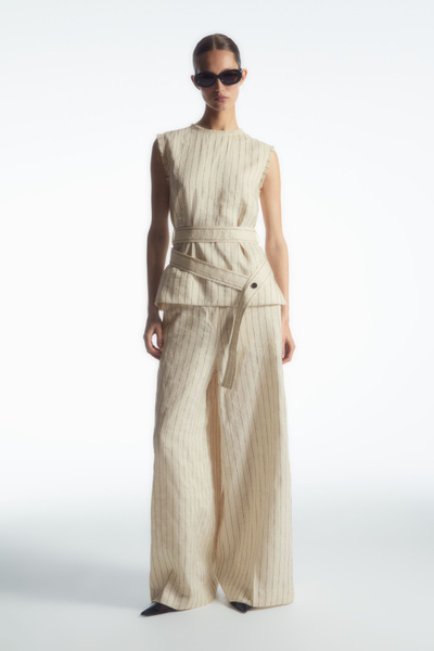 【送料&関税込】Golden  Beige Pinstriped Trousers Mango tailored pinstripe pants in light beige - part of a