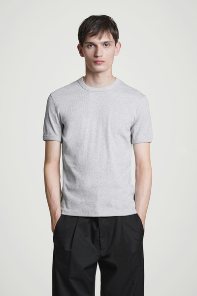 Tシャツ・カットソー RONRON LACE FRILL SLIM CROP PLEATS T SHIRT GREY RR25AST4140G LACE FRILL SLIM CROP PLEATS T SHIRT GREY - RONRON 론론