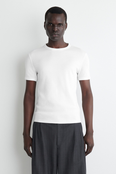 SLIM RIBBED COTTON T-SHIRT - WHITE | COS SLIM RIBBED COTTON T-SHIRT - WHITE | COS