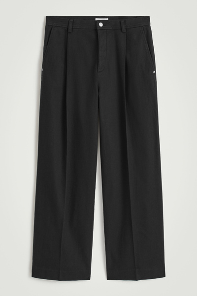 PLEATED WIDE-LEG DENIM PANTS - BLACK | COS
