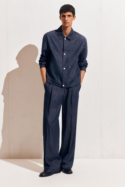 PLEATED WIDE-LEG DENIM PANTS - INDIGO | COS US