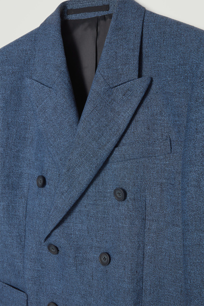 ジャケット O BIANI Double-breasted blazer Blue REGULAR DOUBLE-BREASTED LINEN BLAZER - BLUE | COS