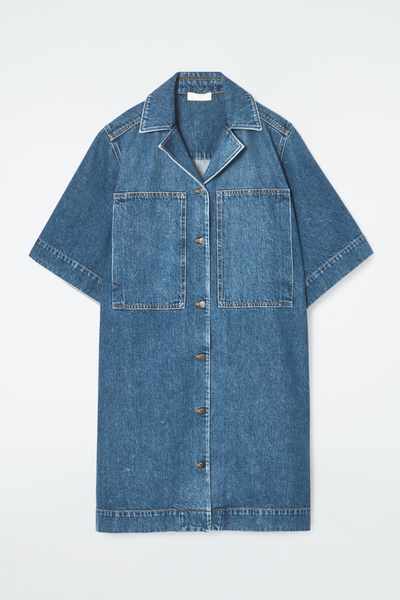 ＜COS＞Topstitched Denim Dress 36 COS Topstitched Denim Dress in Blue | endource