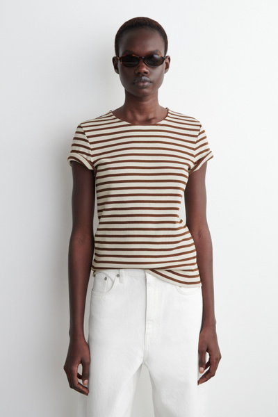 SHRUNKEN SLIM RIBBED T-SHIRT - WHITE / STRIPED | COS