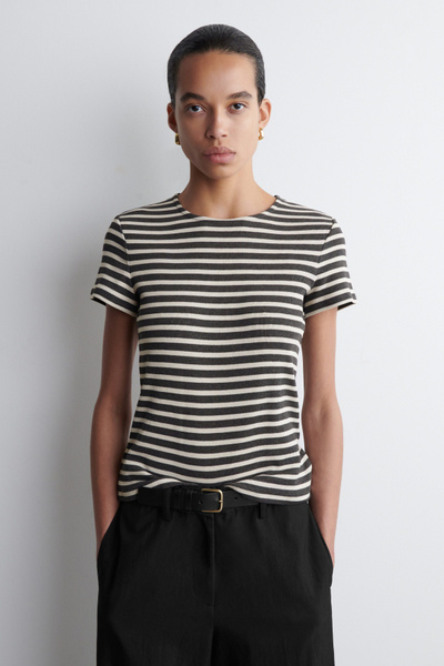 SHRUNKEN SLIM RIBBED T-SHIRT - GREY / STRIPED | COS