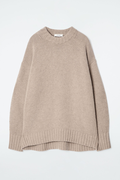 ARGUE⭐︎wool gauze pullover Beige CHUNKY PURE CASHMERE CREW-NECK SWEATER - BEIGE | COS