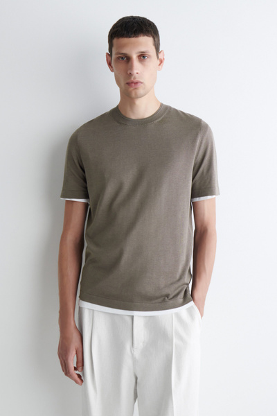 Tシャツ・カットソー SILK CASHMERE T-SHIRT SLIM KNITTED SILK T-SHIRT - GREY-BEIGE | COS