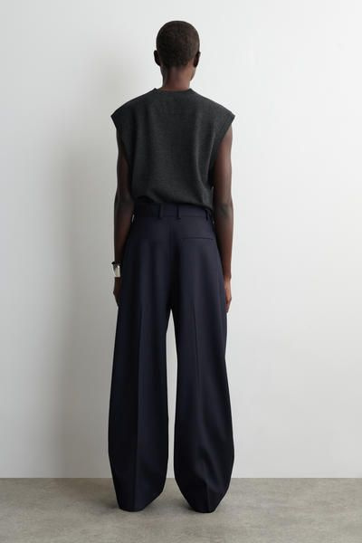 RELAXED TWILL WIDE-LEG PANTS - NAVY | COS US