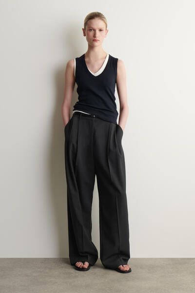 RELAXED TWILL WIDE-LEG PANTS - DARK GREY | COS CA