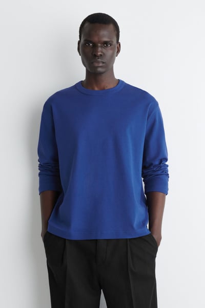 RELAXED JERSEY INTERLOCK LONG-SLEEVED T-SHIRT - BLUE | COS US
