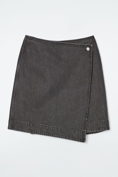 DENIM MINI WRAP SKIRT - WASHED BLACK | COS