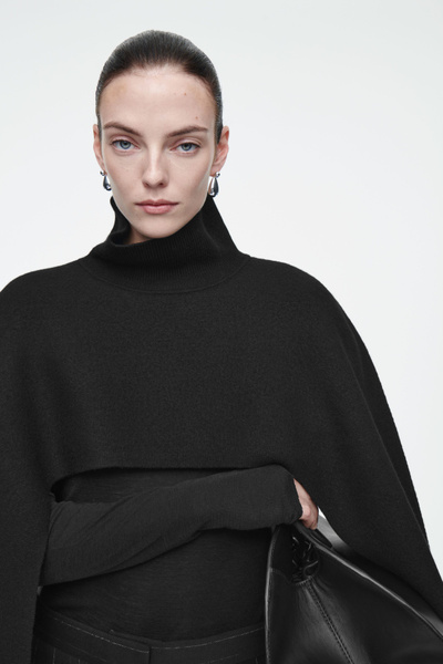CROPPED BOILED-WOOL HYBRID CAPE - BLACK | COS