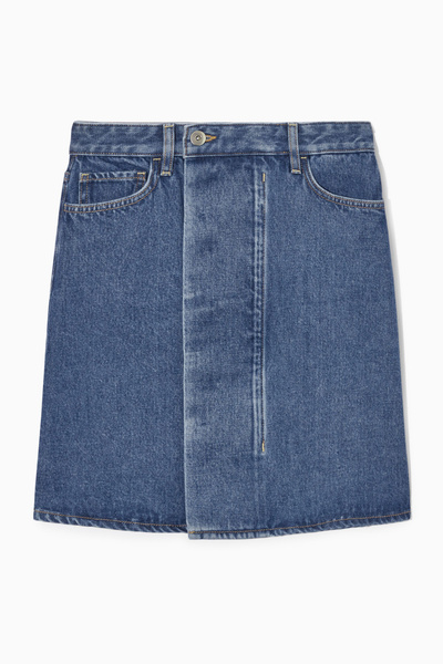 ●Sienne● Melrose Wrap Skirt Blue S4USK03C Draped Wrap Skirt — Blue Plaid – La Garçonne