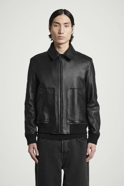 outerwear ☆牛革☆黒☆leather bomber jacket Mens Oversize Lapel Leather Bomber Jacket Winderbreaker