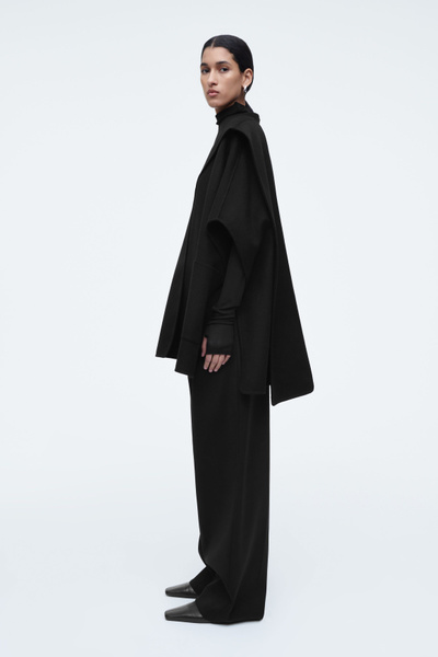 SCARF-DETAIL DOUBLE-FACED WOOL CAPE - BLACK | COS