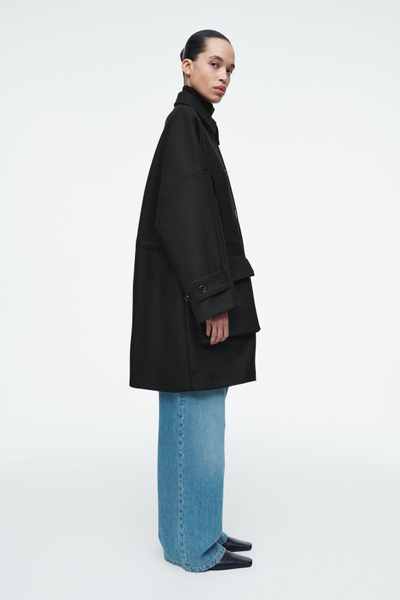 ジャケット・アウター Oversized Wool Double Long Coat - Black WEEKDAY Oversized Double-Breasted Wool-Blend Coat | endource