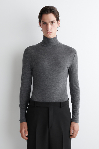 SLIM WOOL-JERSEY ROLLNECK TOP - DARK GRAY | COS