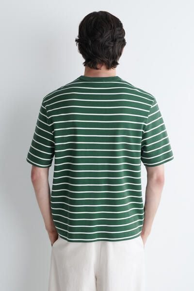 INTERLOCK COTTON CREW-NECK T-SHIRT - GREEN / WHITE / STRIPED | COS CA