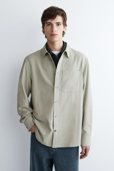 RELAXED BRUSHED COTTON-BLEND SHIRT - GRAY | COS