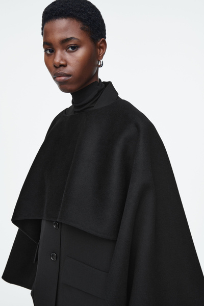 nalaナラ Wool cape coat ポンチョ コート BLACK 黒 ポンチョコート(ブラック)-Unisex