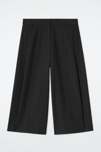 パンツ 00s black wool blend mode wide slacks CROPPED WOOL-BLEND WIDE-LEG PANTS - BLACK | COS
