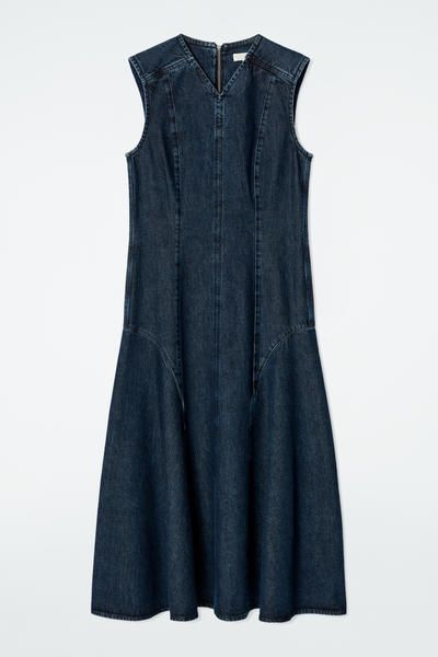 cos denim dress Blue Round Neck Button closure Denim Dress Cos Dress Blue