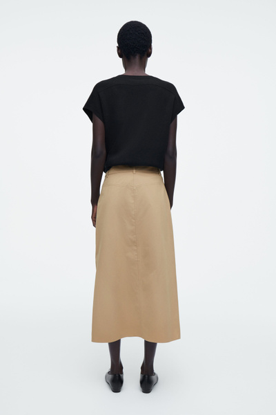 スカート LOW CLASSIC : 25SS / STRING CHECKED MIDI SKRIT (BEIGE) Beige Curve Hole Midi Skirt by LOW CLASSIC on Sale