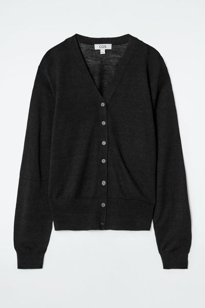 【COS】◆SPREAD COLLAR CARDIGAN - CHARCOAL◆1203300005◆ CROPPED SHORT-SLEEVED CARDIGAN - DARK BROWN | COS